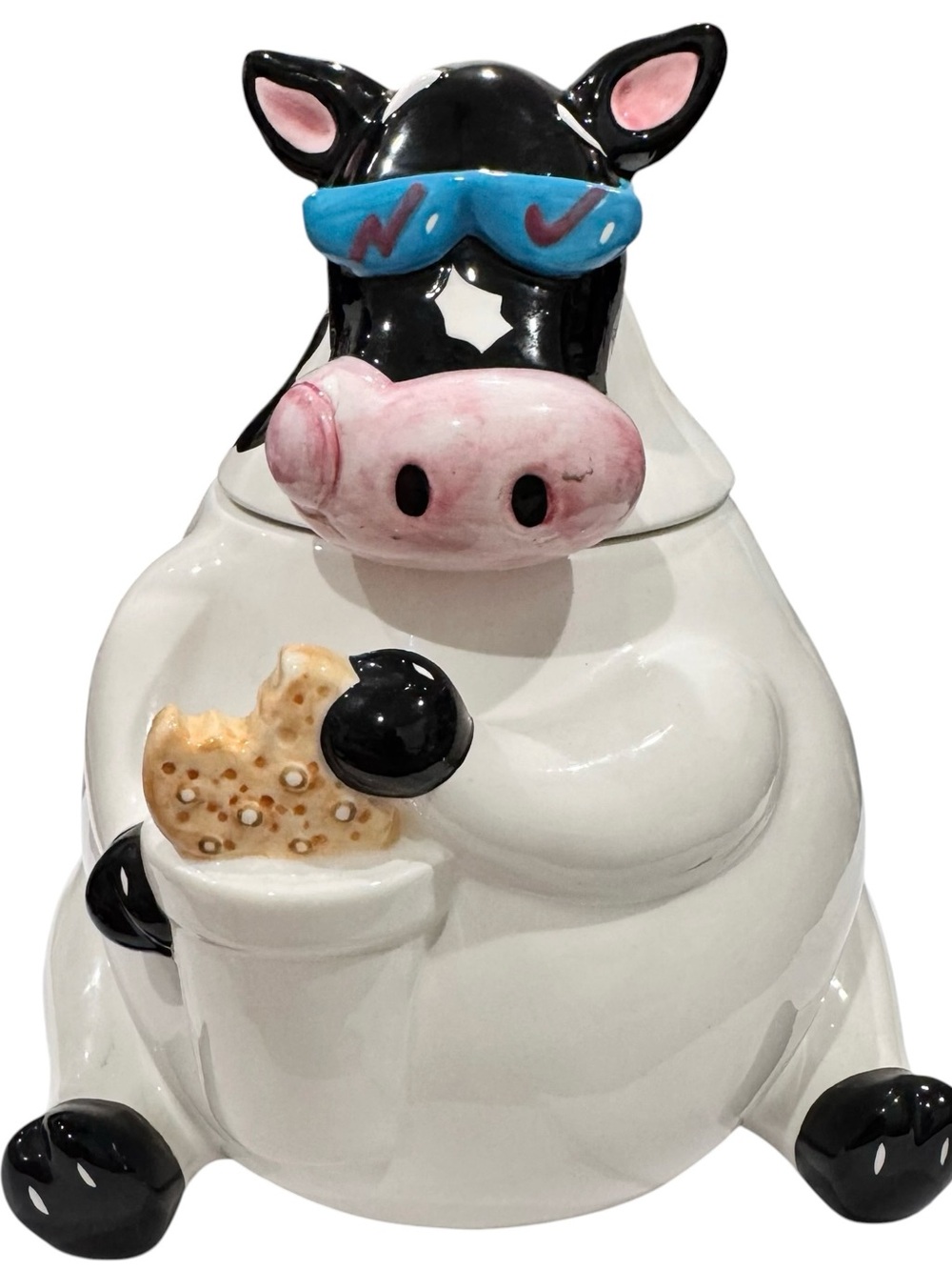 VTG ‘96 Treasure Craft Cool Cow With Sunglasses Ceramic Cookie Jar Moo Milk Farm